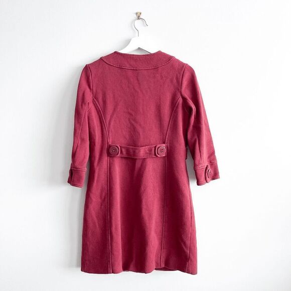 Banana Republic Women's 3/4 Sleeve Button Front Pea Coat Red Medium - Picture 2 of 9